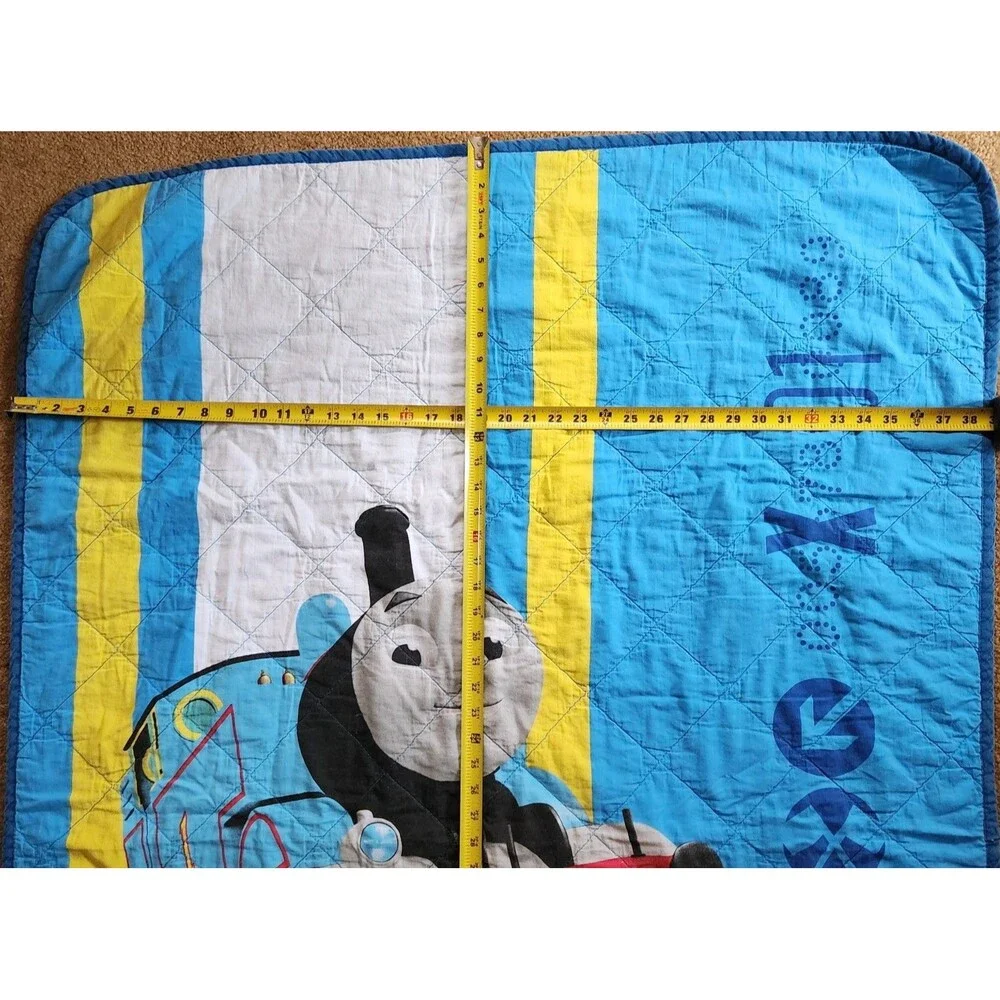 Thomas the Train Crib quilt toddler Bedspread  54”x39” reversible to Stripes